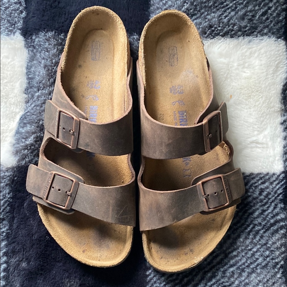 Mens Brown Double-Strap Sandals